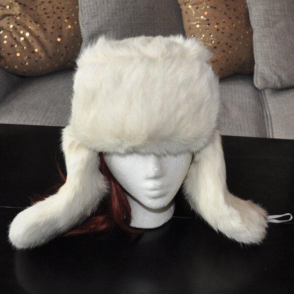 Rabbit Fur Ivory Trapper Hat Ear Flap Après Ski SM Unisex - Picture 9 of 11